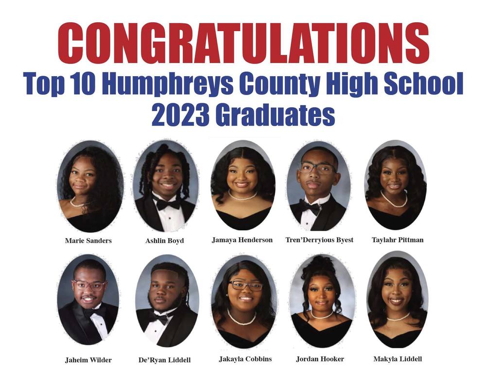 Congratulations to the Top 10 Humphreys Graduates